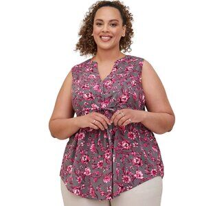 Torrid Plus Size 3X Floral Sleeveless Blouse Gray Pink